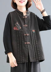 Abrigo vaquero de patchwork con cuello alto azul sin mangas